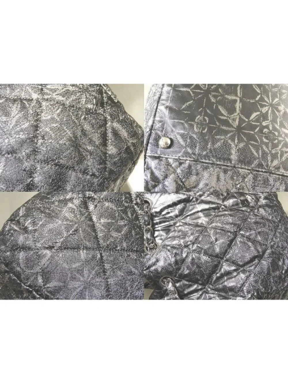 Chanel Nylon Processed Chain Shoulder Bag Gray Silver CC Logo Quilted